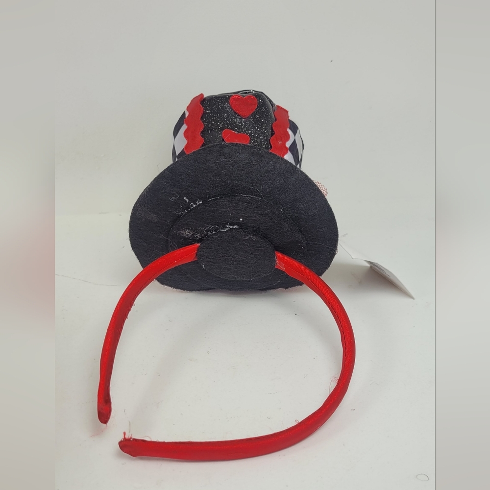 Black and Red Heart Top Hat Headband - Picture 5 of 7